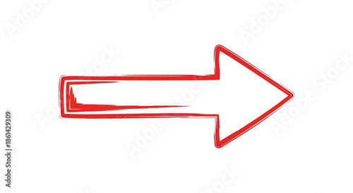 A simple hand drawn red arrow pointing to the right on a clean white background illustration
