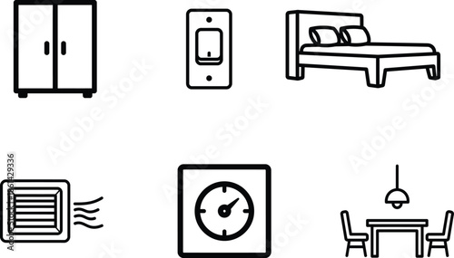 line icons of furniture and appliances for home interior design