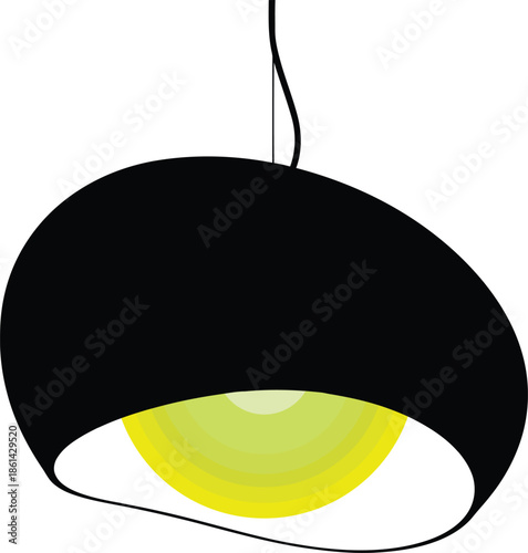 Modern black pendant light with sleek design and white interior