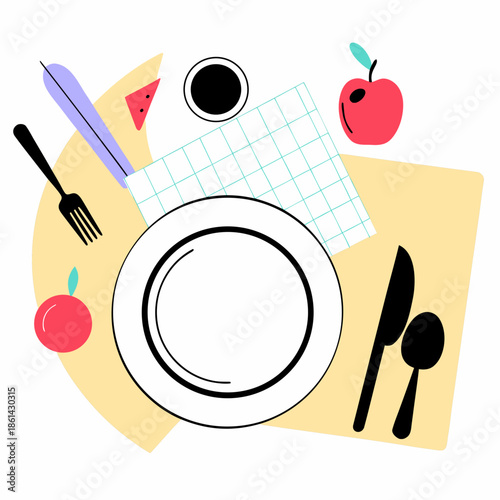 Flat Vector Food and Kitchenware Symbols for Cooking Tutorials and Healthy Eating Graphic Design