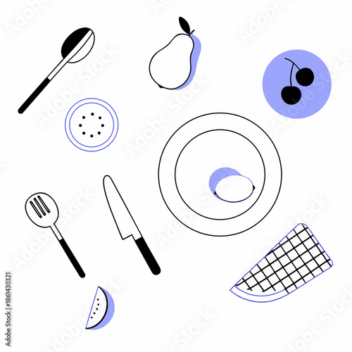 Modern Kitchen Icons and Culinary Art Assets for Food Bloggers and Restaurant Menu Illustrations