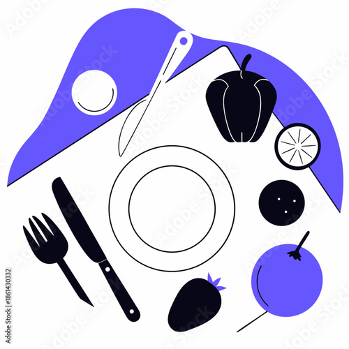 Minimal Food and Drink Illustration Set for Modern Kitchen Branding and Digital Recipe Apps