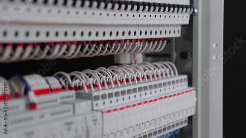 Electrical panel for organizing the power supply of a house or apartment and protecting loads. On the metal frame of the shield. 