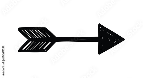 A simple black hand drawn arrow pointing to the right isolated on a clean white background
