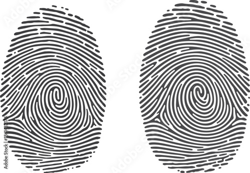 Fingerprint Vector Illustration Set - Biometric Identity Icons - Black and White Thumbprint Silhouette for Security Design