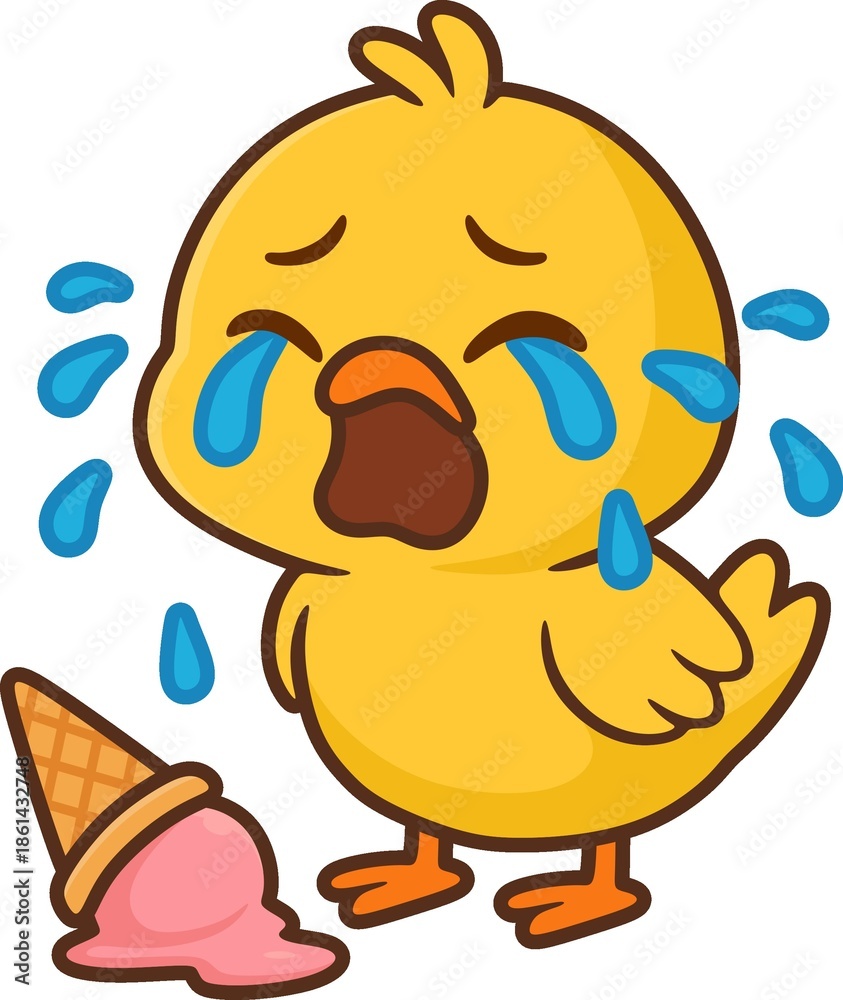 Obraz premium illustration of a chick crying because its ice cream fell