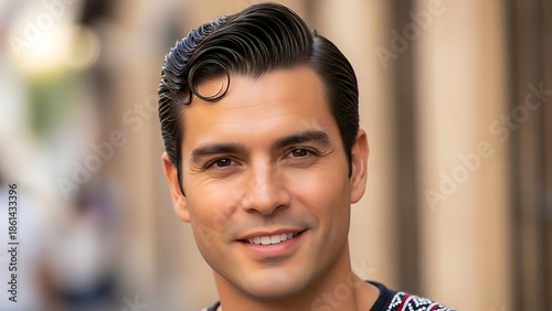 Smiling Young Man with Dark Hair Portrait.