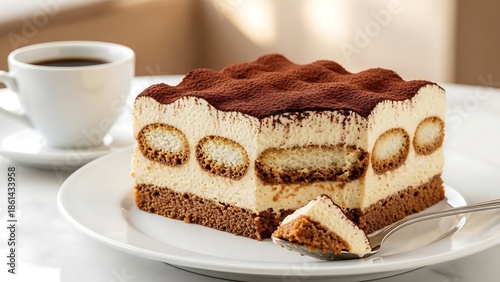 Tiramisu Cake with Coffee and Cream Layers.