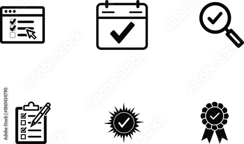 checklist icons with checkmarks and verification symbols