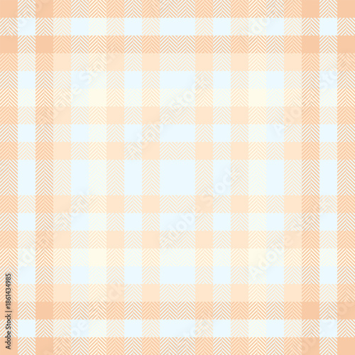 Soft, warm plaid pattern in peach and light blue. Ideal for backgrounds, textiles, or designs needing a classic yet modern touch. Seamless and versatile.