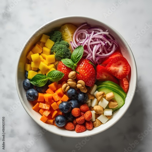 Healthy salad bowl with fresh fruits and vegetables