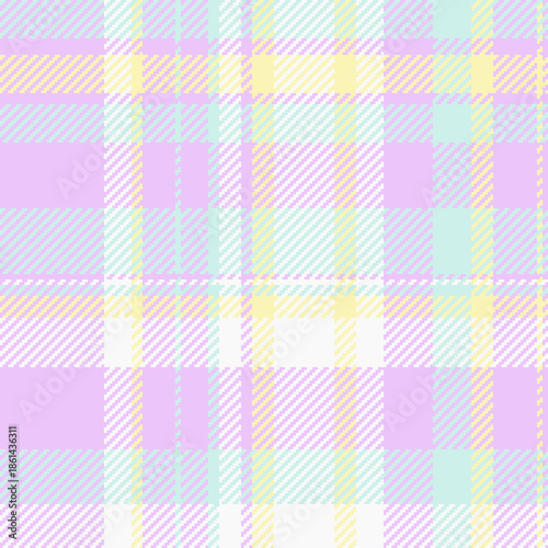 Pastel plaid pattern in pink, yellow, teal and white. A versatile backdrop for textile design, apparel, backgrounds, branding, and graphic projects.