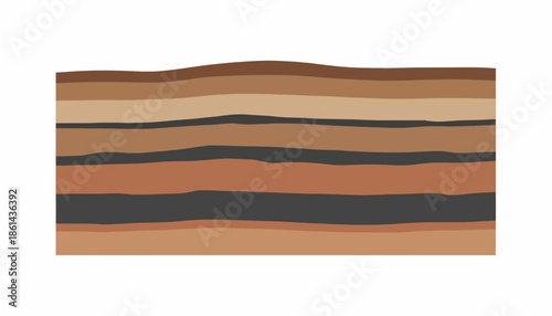 Diagrammatic representation of layered earth strata, showcasing a geological cross-section with varying soil compositions and sediment deposits for scientific study