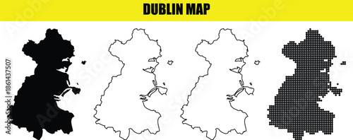 Dublin map black silhouette geographic shape country outline region boundary ireland europe irish cartography territory county