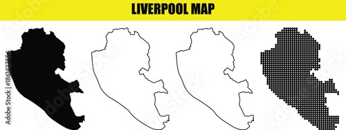 Liverpool map silhouette vector illustration city outline borders with solid white line and dotted patterns for design