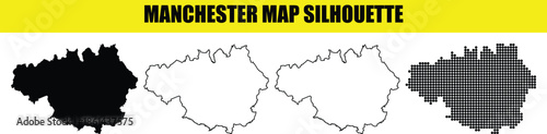 Manchester map silhouette vector illustration city outline borders with solid white line and dotted styles for design