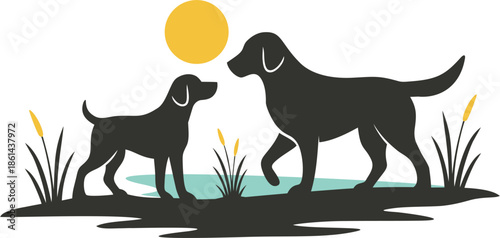 Stylized two dogs profile logo in black color.