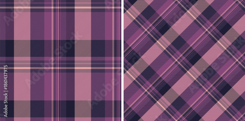 Plaid fabric seamless of pattern textile texture with a background check tartan vector. Set in dark colors in stylish wrapping options for gifts.