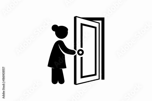 Silhouette of Woman Opening Door Home Entry Concept