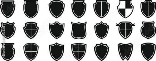 Vector Shield Collection: Minimalist Black Silhouettes on White