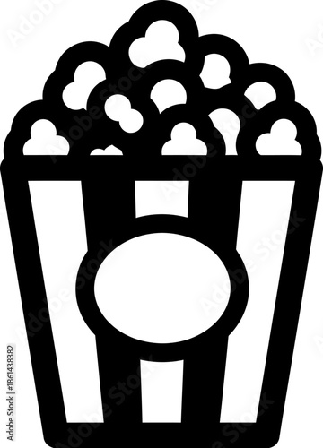 Popcorn container with empty label area cinema snack bucket vector illustration isolated on transparent background striped popcorn box icon for branding design and fast food menu