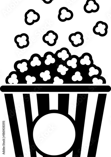 Popcorn popping out of bucket cinema snack container vector illustration isolated on transparent background striped box icon for theater and entertainment food design concept art