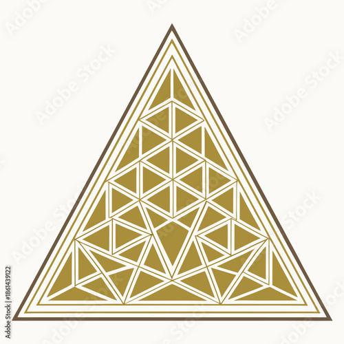 Golden Geometric Triangle with Internal Triangles on White Background outline