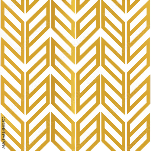 Golden Herringbone Geometric Pattern with Interlocking Lines on White Background vector illustration
