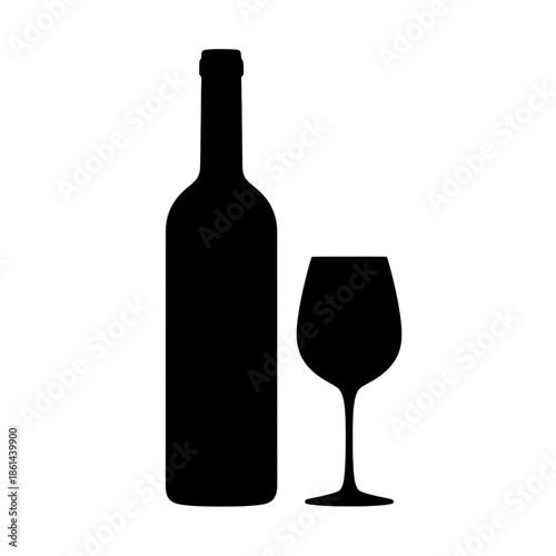 Wine bottle and wine glass isolated vector on transparent background