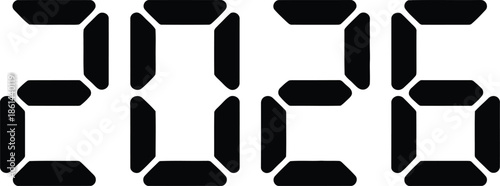 The digital display shows the year 2026 in bold black numerals against a stark white background.