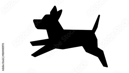 Running Dog Silhouette Icon on White Background with Dynamic Motion Pose