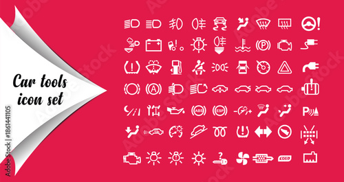 Car Dashboard Warning Lights and Control Icons Set