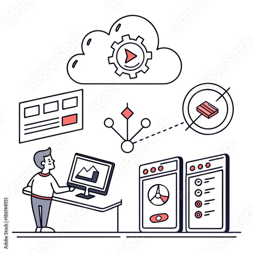 Set of Decorative Vector Graphic Elements for SaaS Software Platforms and Modern Web Layouts