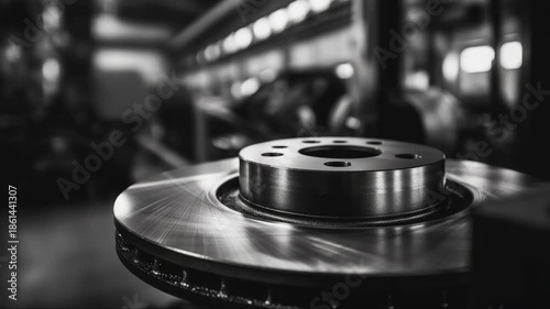 Close up brake rotor industrial workshop