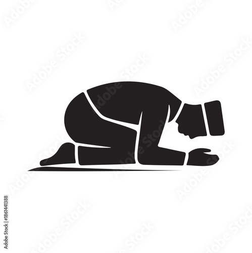 A simple black silhouette depicts a person kneeling in a devout and reverent prayerful position