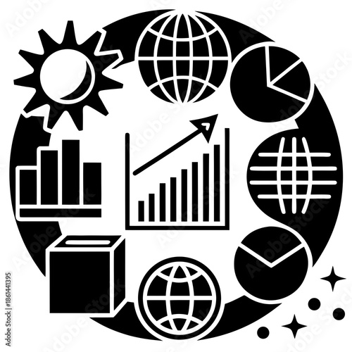Market Analysis and Analytics Inspired Abstract Icons for Corporate Performance Tracking and Business Strategy