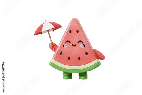 Cute 3D watermelon character holding an umbrella