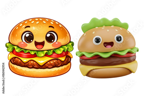 Kawaii cheeseburger cartoon illustrations for restaurant branding