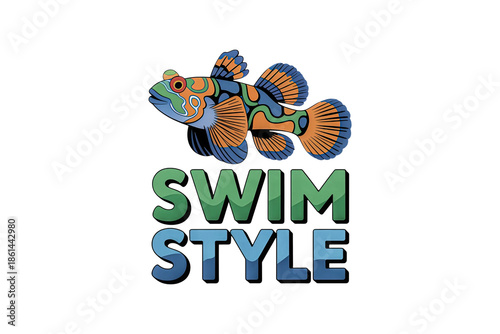 Mandarin dragonet fish graphic with swim style text