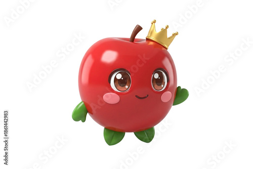Kawaii apple king mascot isolated on transparent background