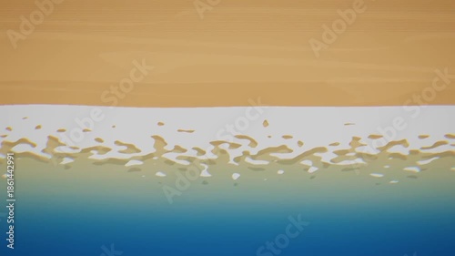 Soft abstract beach shoreline with gentle ocean waves meeting sandy coast under warm sky gradient, minimal seascape background creating calm, peaceful mood, Concept of relaxation, summer travel 