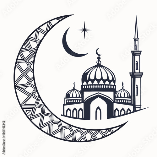 Minimalist Ramadan Crescent Moon Abstract Symbol
