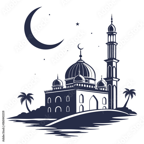 Ramadan Night Abstract Moon Minimalist Graphic