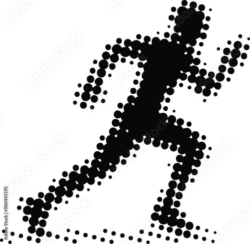 halftone illustration of man running fast in motion