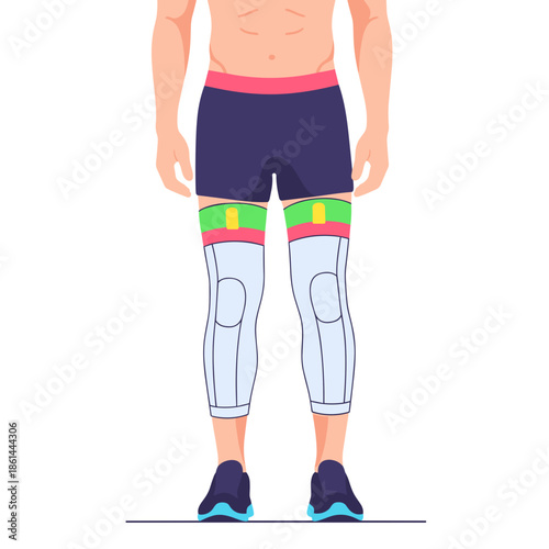 Man wearing compression sleeves on thighs while standing  