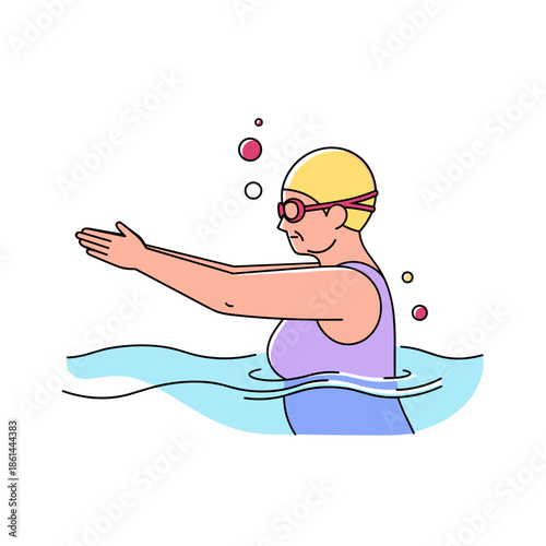Elderly woman exercising in water while doing aqua aerobics  