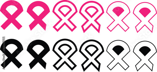 set of pink and black awareness ribbons for health causes