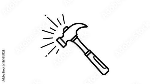 Hammer Tool Icon with Action Lines, Construction and Repair Symbol on Isolated White Background