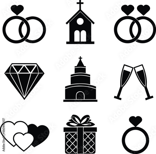 Wedding, marriage, love, ring, heart, bride, groom, church, cake, gift, champagne, party, romance, couple, jewelry