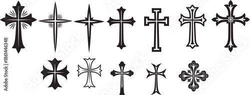 Easter day symbolism various christian crosses illustrations on white background